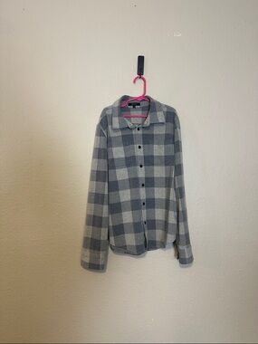 Quince Stretch Sweater Fleece buffalo check button down shirt Size 12